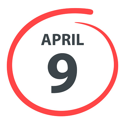 April 9. Date circled with a red color marker isolated on blank background. Vector Illustration (EPS file, well layered and grouped). Easy to edit, manipulate, resize or colorize. Vector and Jpeg file of different sizes.