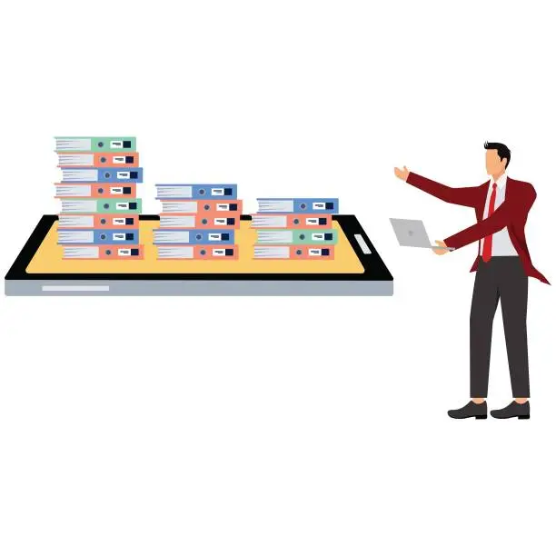 Vector illustration of Businessman Smartphone and Stack of Books