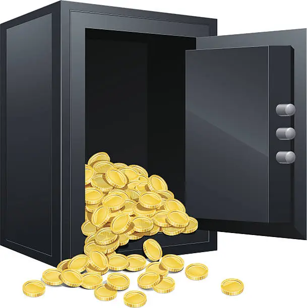 Vector illustration of Bank safe with golden coins