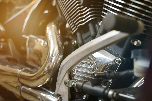istock Shiny chrome-plated motorcycle engine and gearbox block. 1834701273