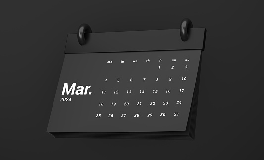 2024 March Calendar Pages On Dark Background. Planning And idea Concept.