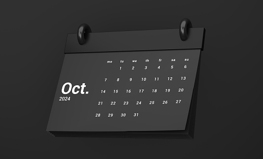 2024 October Calendar Pages On Dark Background. Planning And idea Concept.