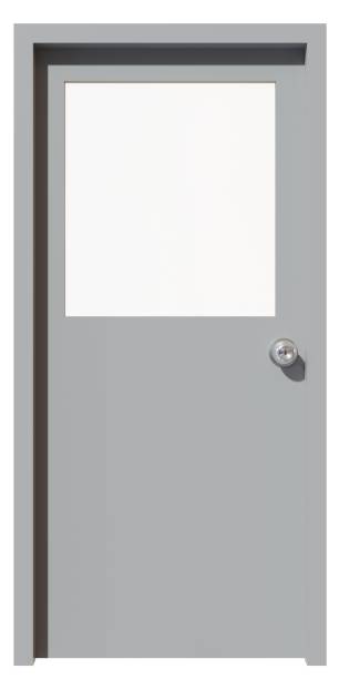 3d illustration of a white rectangle door with a window isolated.