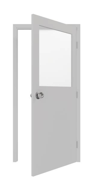 istock 3d illustration of a slightly open white rectangle door with a window isolated. 1834713077