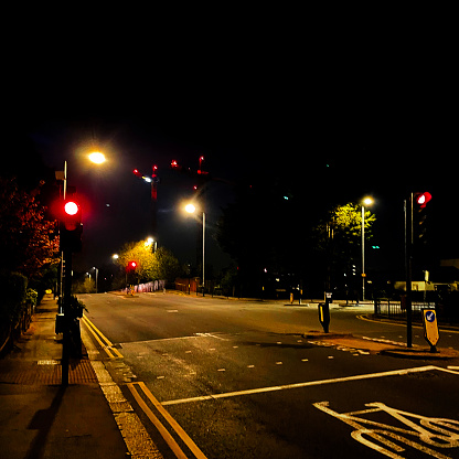 Major road in Walthamstow, London at night. April 2022