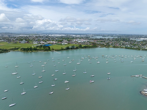 Aerial coastline view in Auckland, New Zealand