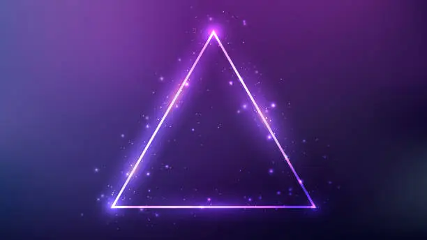 Vector illustration of Neon triangle frame with shining effects and sparkles