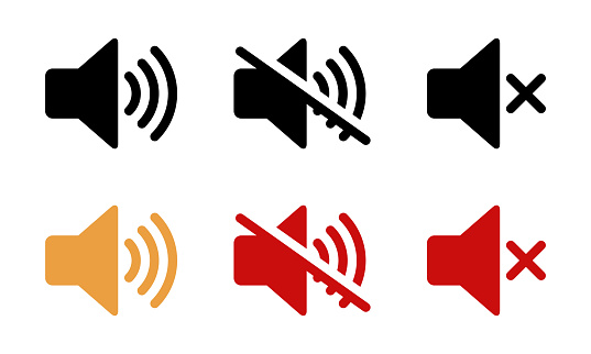 Mute speaker icon set collection in flat style. No sound, volume off symbol. Silent sign vector illustration