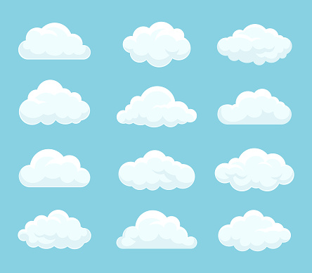 Vector illustration of the clouds set on blue background.