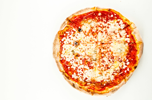 Close up of Pizza margherita isolated over white background