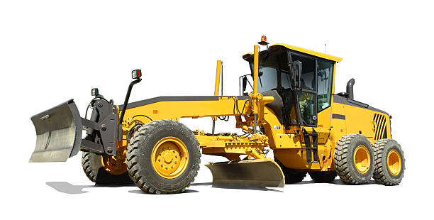 Motor grader construction machine Isolated motor grader with a operating weight of 49 000 lb or 22 000 kg. construction truck bulldozer wheel stock pictures, royalty-free photos & images