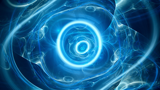 Blue glowing multidimensional circular energy in space, computer generated abstract background, 3D rendering