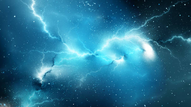 istock Blue glowing high-energy plasma lightning in space 1834792931