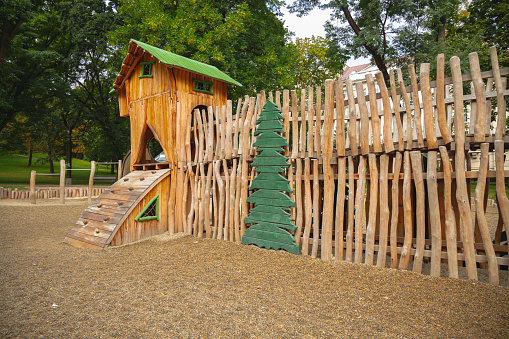 empty children playground wooden castle municipal object in park