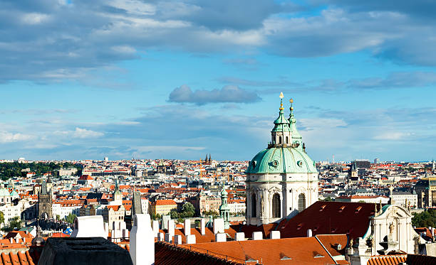 Aerial view of Old Prague with St. Nicolas church towers