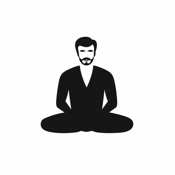 Vector illustration of Man Facial Expressions with Calm mood, simple flat black and white icon Silhouette, Emotions Male Logo Icon.