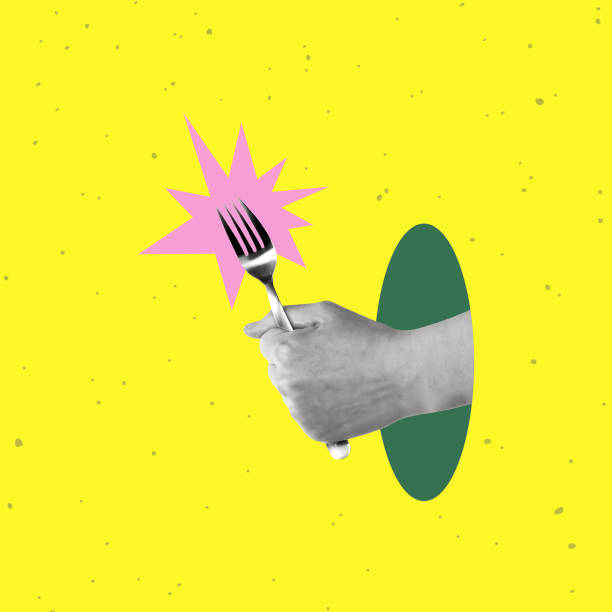 istock Contemporary art collage of hand holding a fork. 1834833541