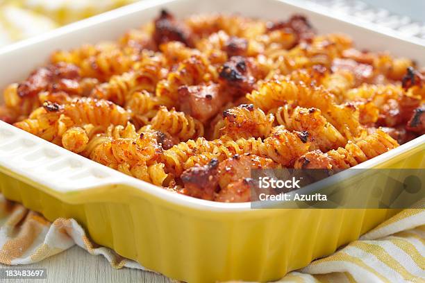 Baked Macaroni Chicken Cheese And Tomato Sauce Stock Photo - Download Image Now - Baked, Casserole, Cheddar Cheese