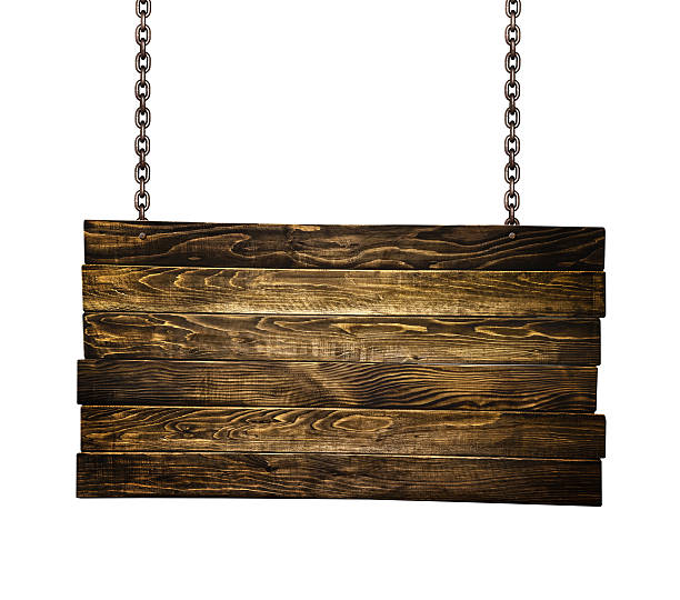 istock Wooden signpost hanging on chains 183486004