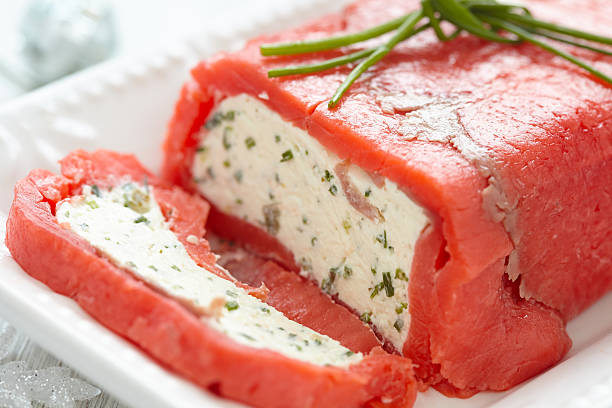 Festive cheese terrine wrapped with smoked red salmon