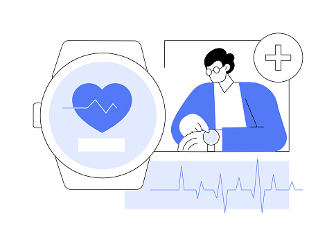 Smartwatch heart rate monitoring isolated cartoon vector illustrations. Person checking heart rate using smartwatch and smartphone, mobile technology, healthcare innovation vector cartoon.