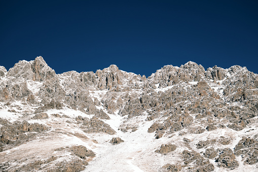 Close-up view of mountain peak in winter