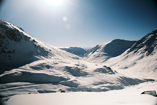 Medium view from Chon Ashuu mountain pass in winter