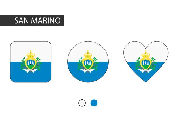 Vector illustration of San Marino 3 shapes (square, circle, heart) with city flag. Isolated on white background.