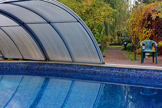 istock Outdoor Swimming Pool Roof made from  polycarbonate 183494292