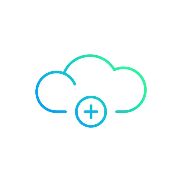 Vector illustration of Add to Cloud Computing Gradient Line Icon. The Icon is suitable for web design, mobile apps, UI, UX, and GUI design.