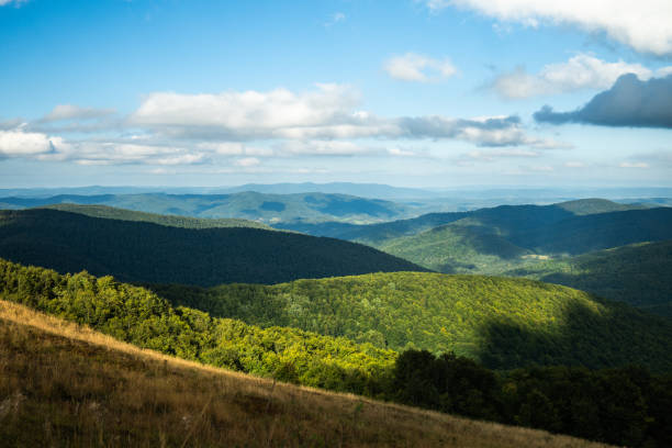istock Beautiful scenery of green valley with mountain range under blue sky 1834950466