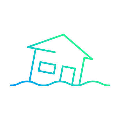 Flood Disaster Gradient Line Icon. The Icon is suitable for web design, mobile apps, UI, UX, and GUI design.