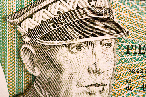 Karol Swierczewski a closeup portrait from old Polish money - Zloty