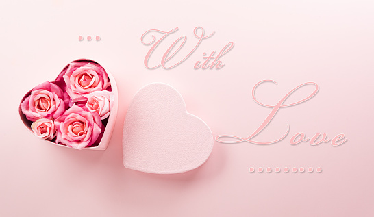 Happy valentine's day and love decoration background concept made from hearts and rose on pastel pink background.