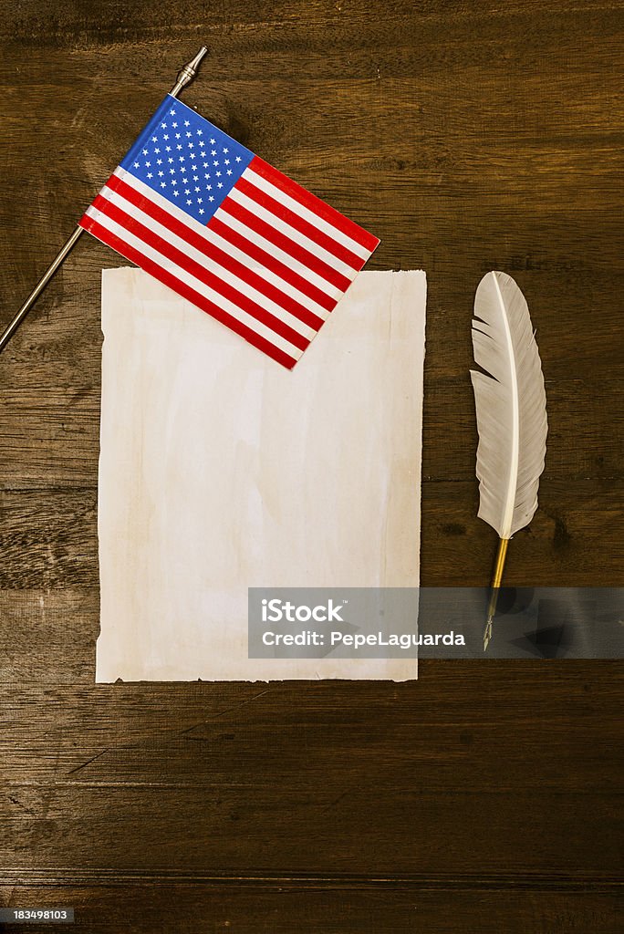 Bandiera degli Stati Uniti, la lettera di vuoto e Penna d'oca - Foto stock royalty-free di America del Nord