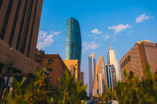Modern architecture and skyscrapers in Kuwait City.