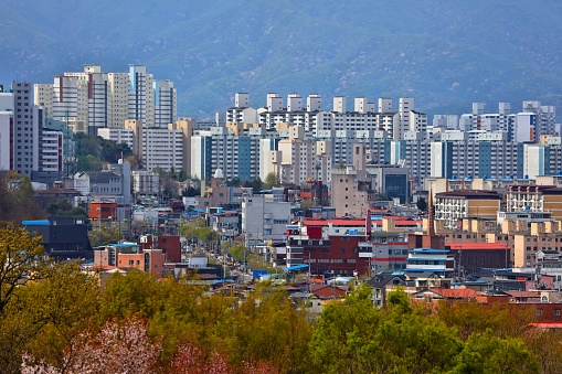 Jeonju modern residential district in South Korea. Apartment buildings of Junghwasan-dong district.