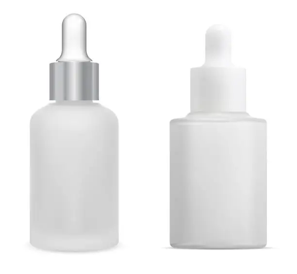 Vector illustration of White dropper bottle, vector mockup. Isolated serum essence vial