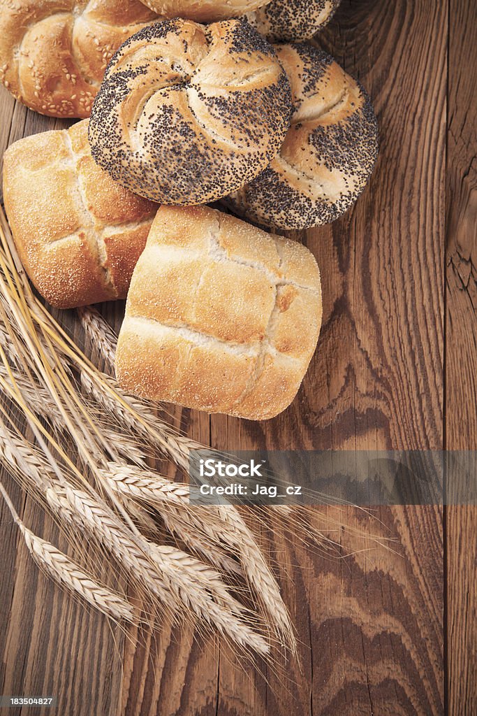 Fresh bread on wood various kinds of bread on wood Baguette Stock Photo