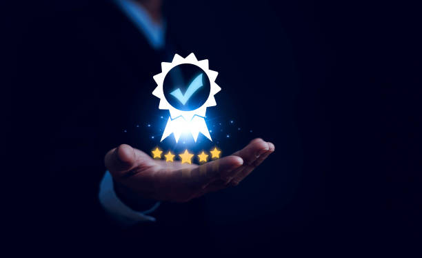 istock Quality control certificate, top service high value assured guarantee, Business people show high quality assurance mark, good service, premium service assurance, show the standards of products. 1835064005