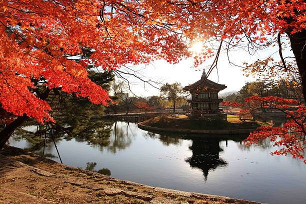istock Hyangwonjeong pavilion in autumn 183506556