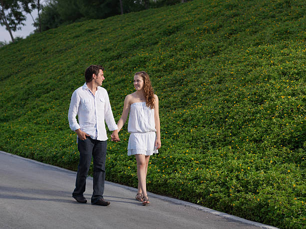 Adorable young couple walking