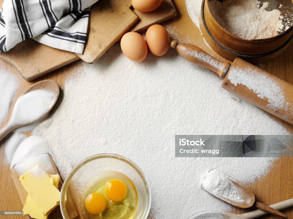 Backen mit Textfreiraum - Lizenzfrei Mehl Stock-Foto