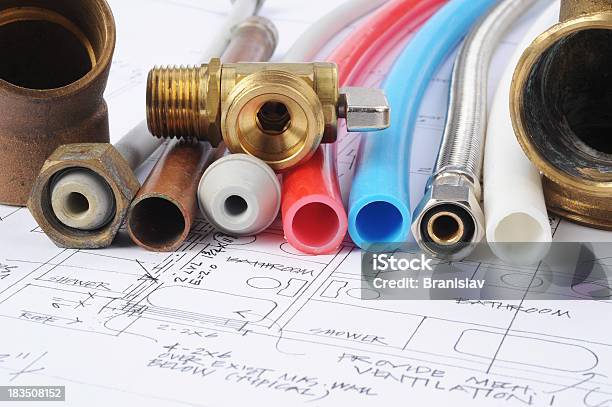 Impianti Idraulici - Fotografie stock e altre immagini di Architettura - Architettura, Cianografia, Composizione orizzontale