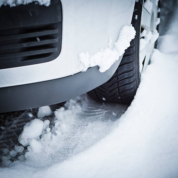 istock Tire track in snow 183508497