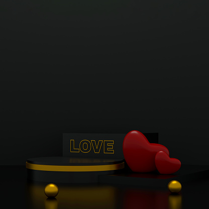 Beautiful 3D Rendering of Valentine's Day Concept â Romantic Greeting Card, Product and Podium Display Design with Hearts, Love, and Sentiment