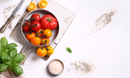 food background with vegetables tomatoes and herbs