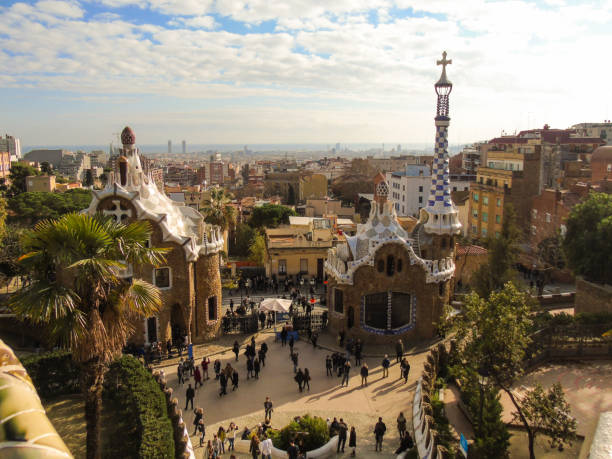 View of famous landmark in Barcelona, Park Guell. Barcelona - Spain