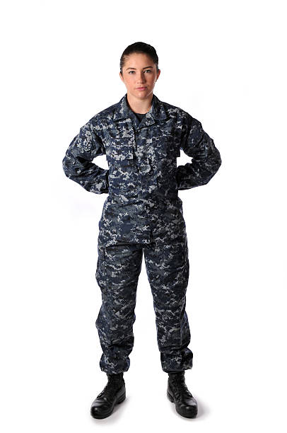 istock Woman Standing At Ease Wearing Navy Blue Digital Camouflage 183511629