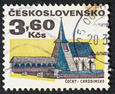 Czechoslovakian postage stamp isolated on black